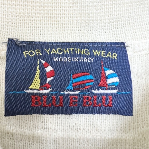 Vintage Blu E BLU Italy cream navy nautical oversized Wool Blend Sweater M - Picture 10 of 11